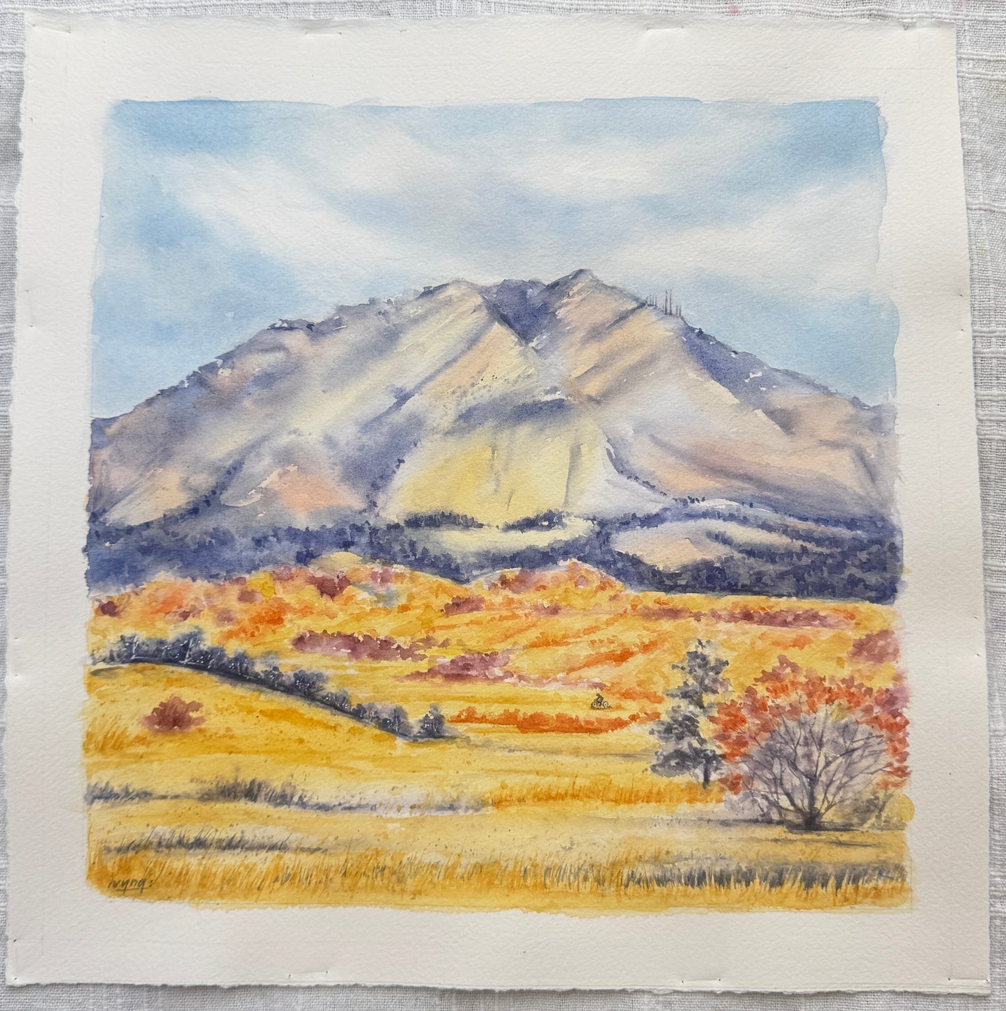 Ivywild Studio- 8"x8" Watercolor Print- Cheyenne Mountain in Autumn