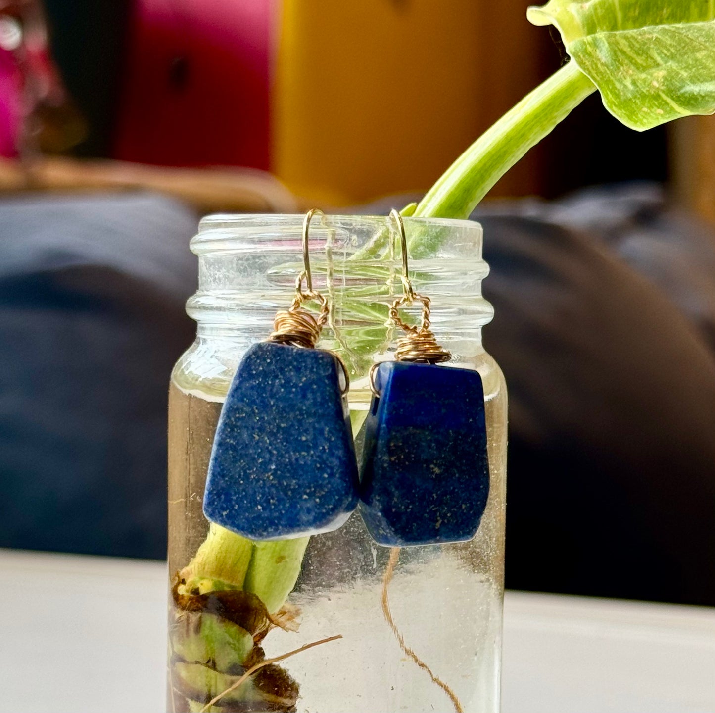 Blossom Designs Gold Lapis Dangle Earrings
