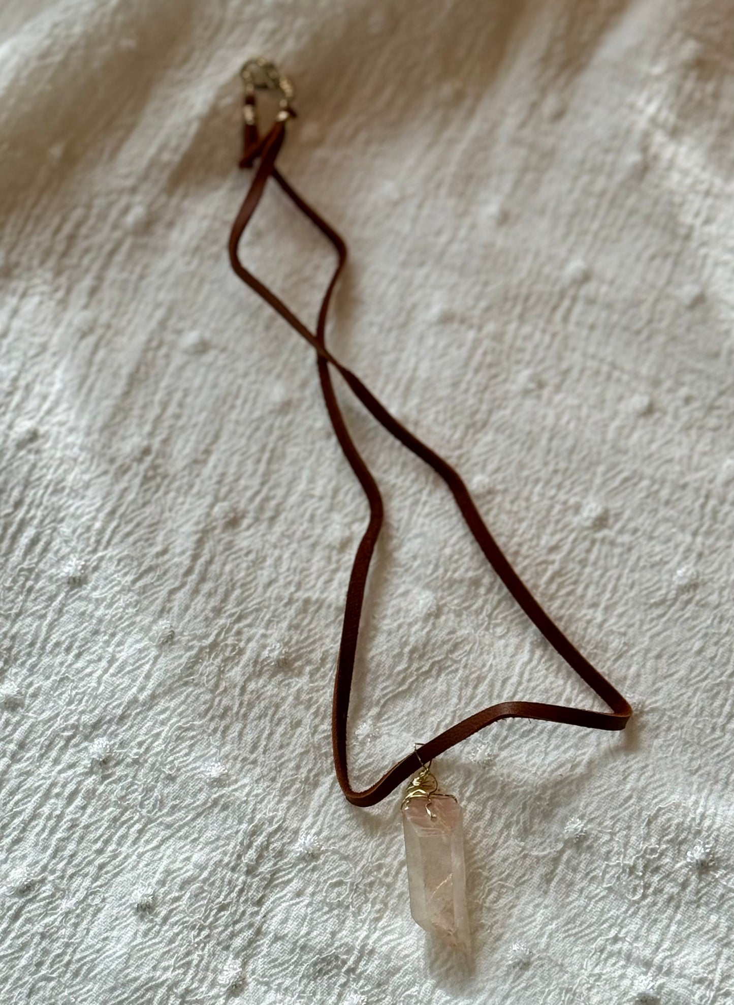 Blossom Leather Quartz Wire Wrapped Choker Necklace