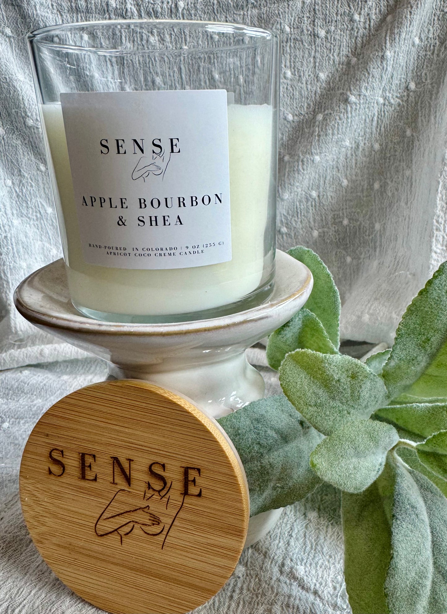 Sense by Cin- Jarred Wooden Wick Candles- Apple, Bourbon, & Shea