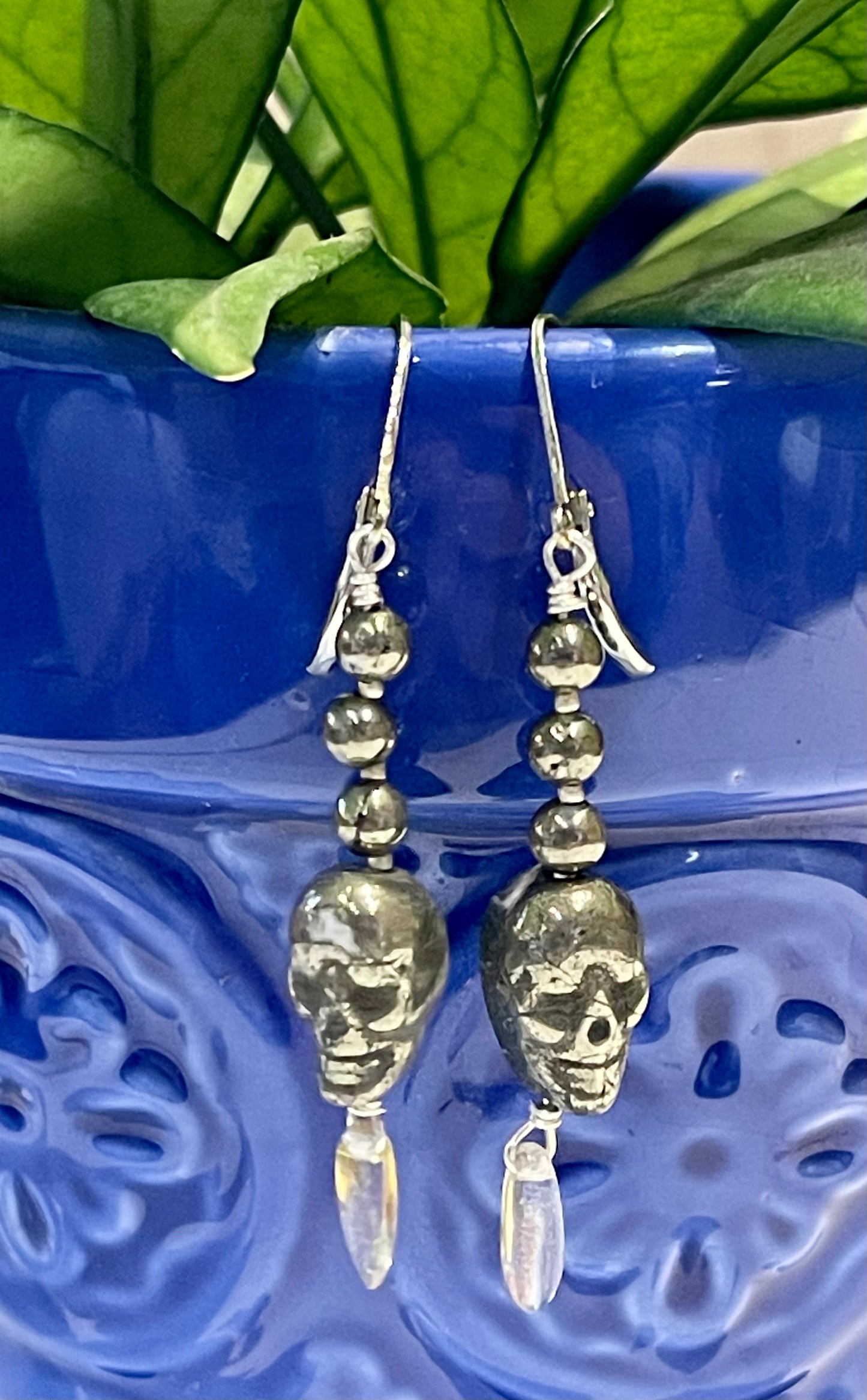 Blossom Designs Pyrite Skull Earrings