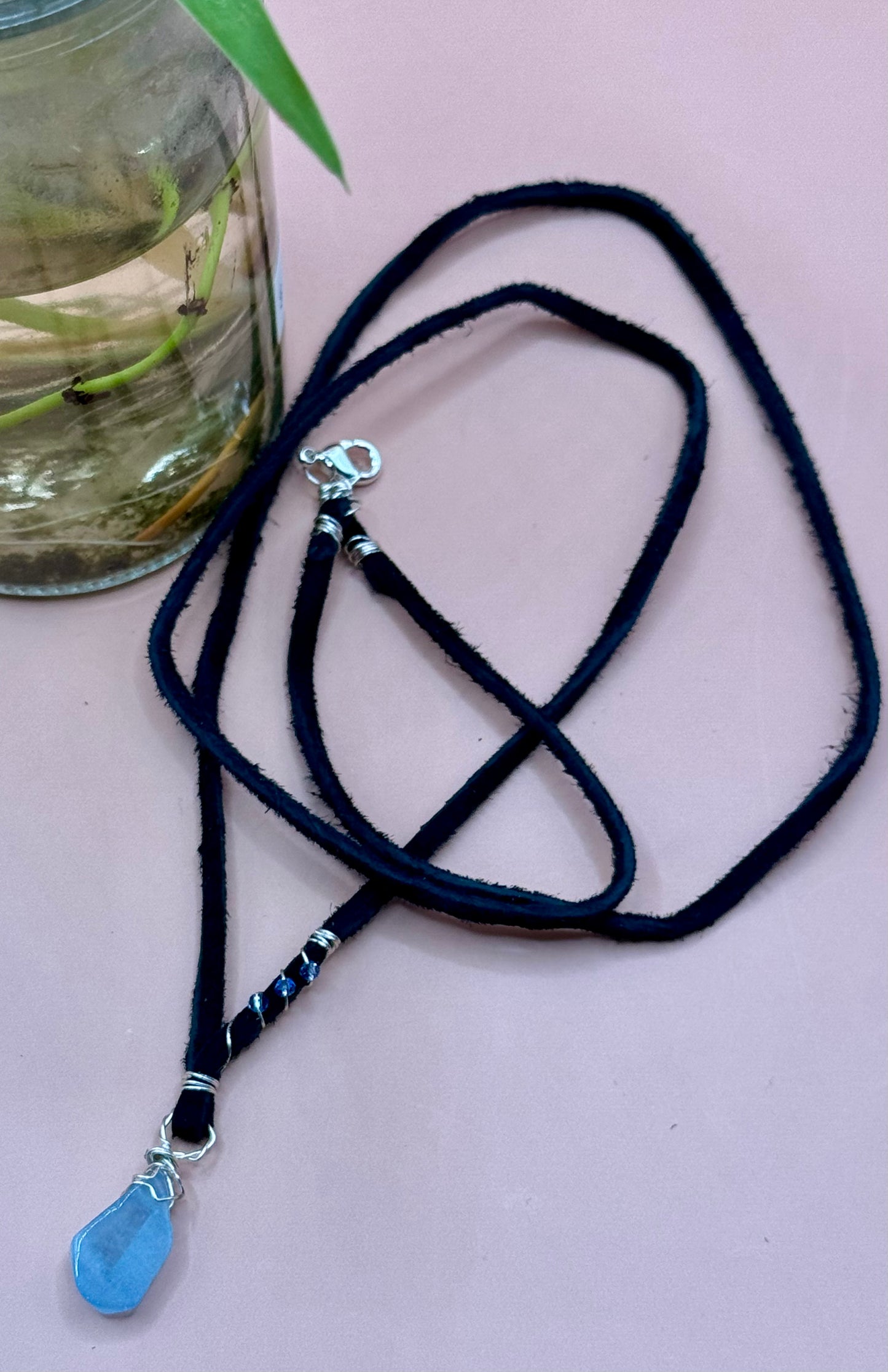 Blossom Designs Aquamarine Leather Necklace