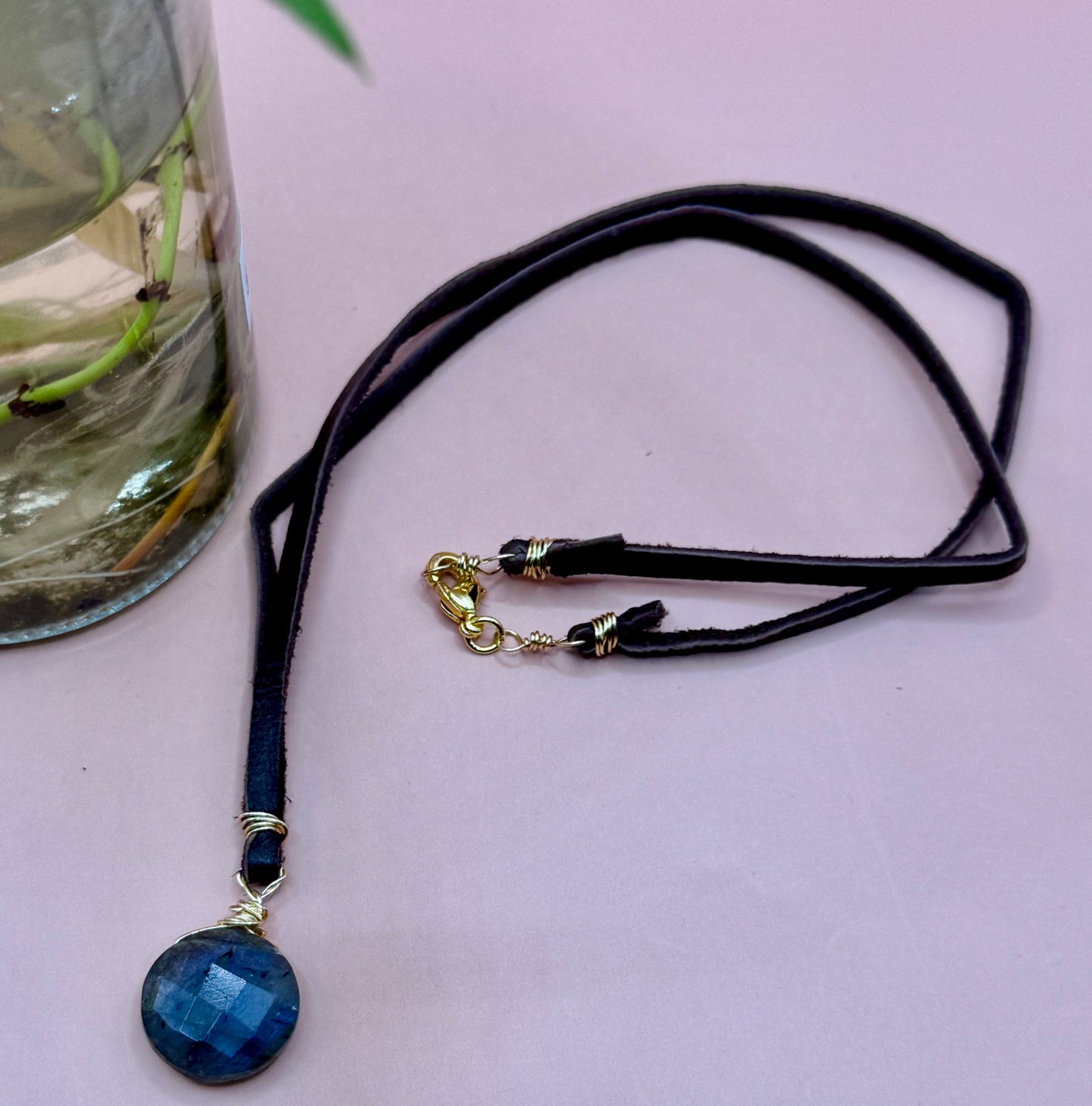 Blossom Designs Labradorite and Leather Necklace