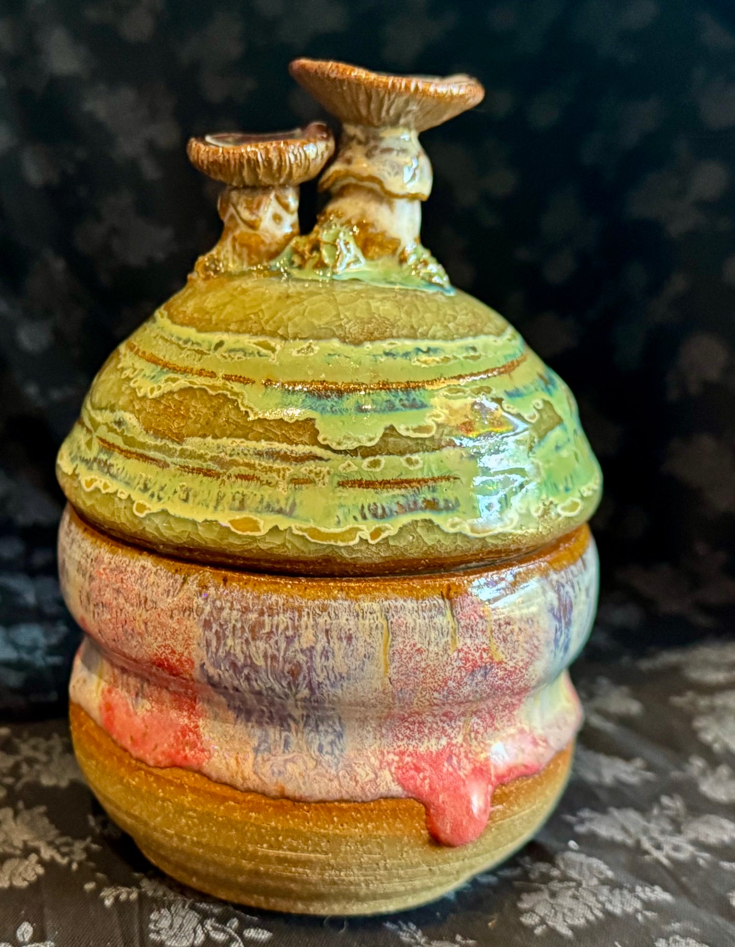 Spunky Sloth Ceramics- Sculpted Jars- Mushroom