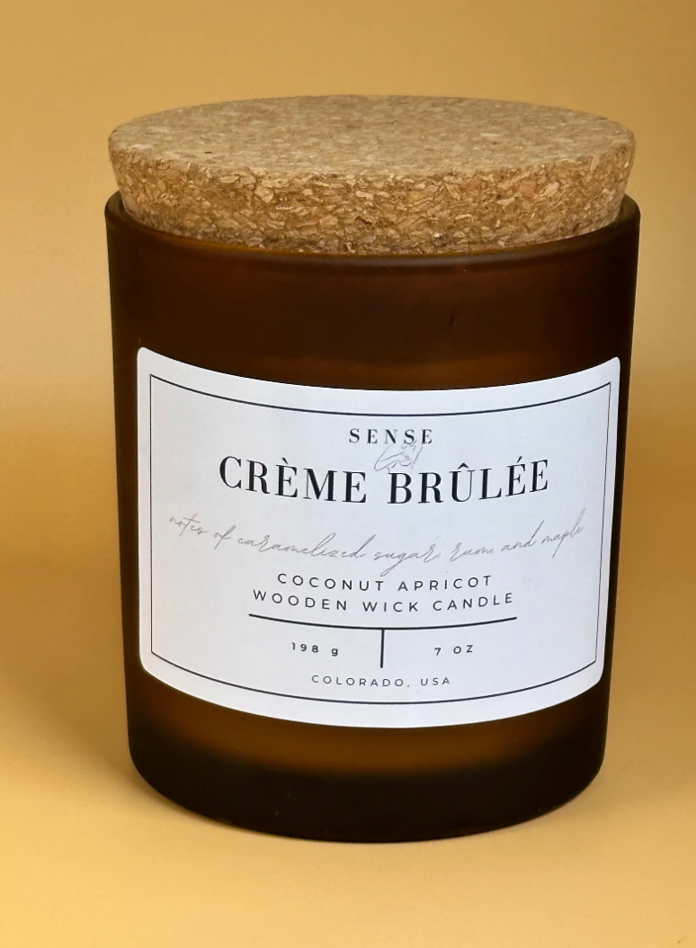 Sense by Cin- Jarred Wooden Wick Candles- Crème Brûlée