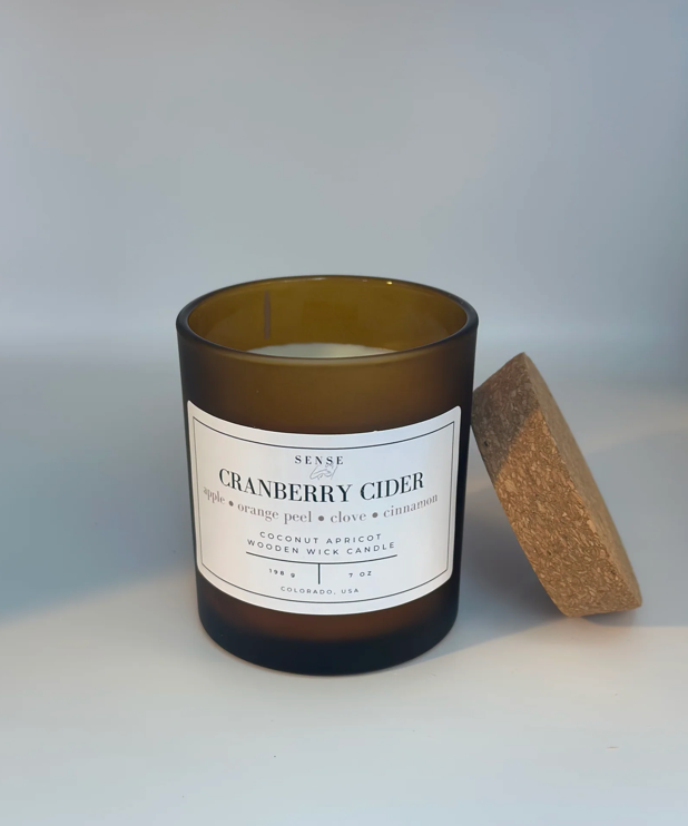 Sense by Cin- Jarred Wooden Wick Candles- Cranberry Cider