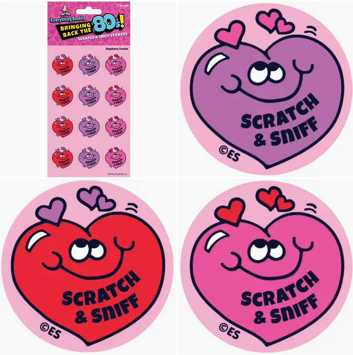 Everything Smells- Scratch & Sniff Sticker Sheets- Raspberry Hearts