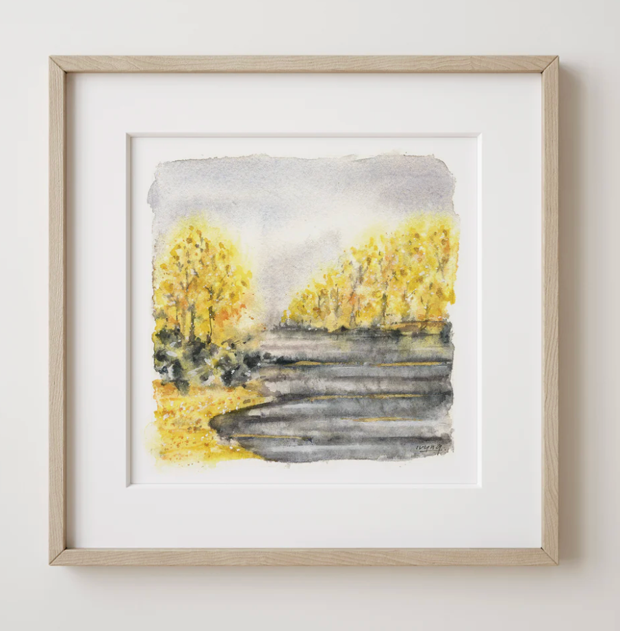 Ivywild Studio- 8"x8" Watercolor Print- Arkansas River in the Fall