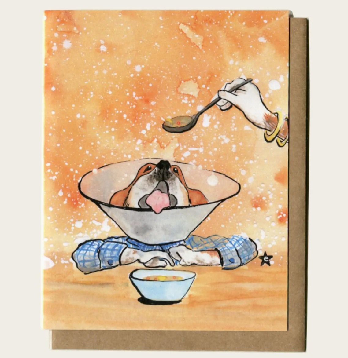 Darling Illustrations- Chicken Noodle Woof, Cone of Shame Series - Get Well Card
