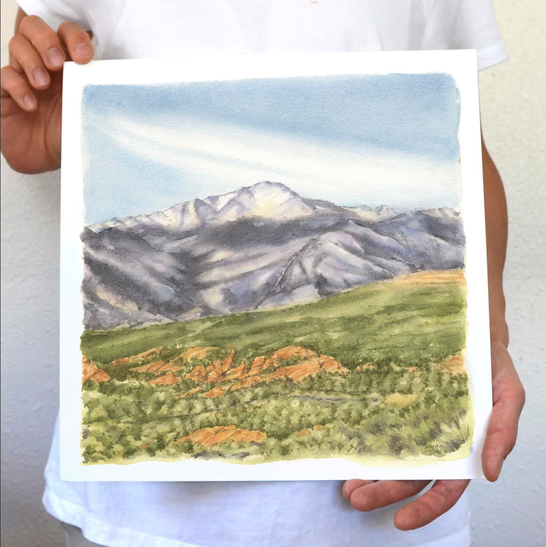Ivywild Studio- 8"x8" Watercolor Print- Pikes Peak in the Garden