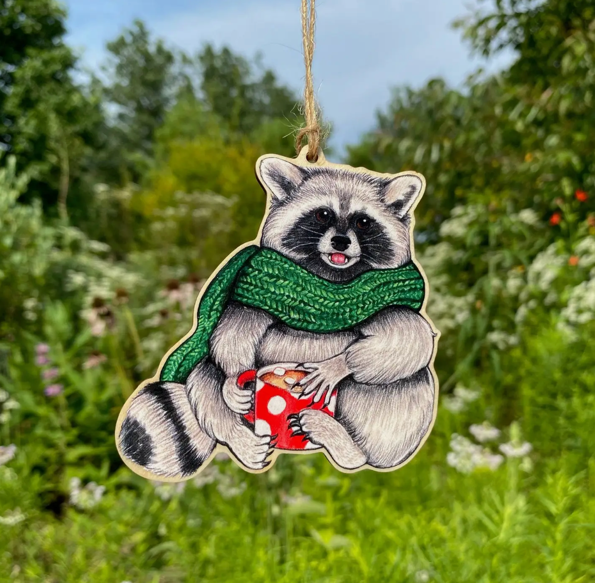Allison Stoiser Art- Cozy Raccoon with Mug Ornament