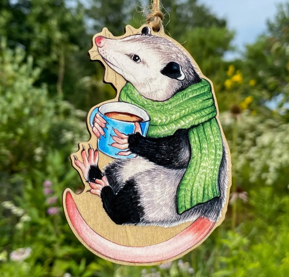 Allison Stoiser Art- Cozy Opossum with Mug Ornament