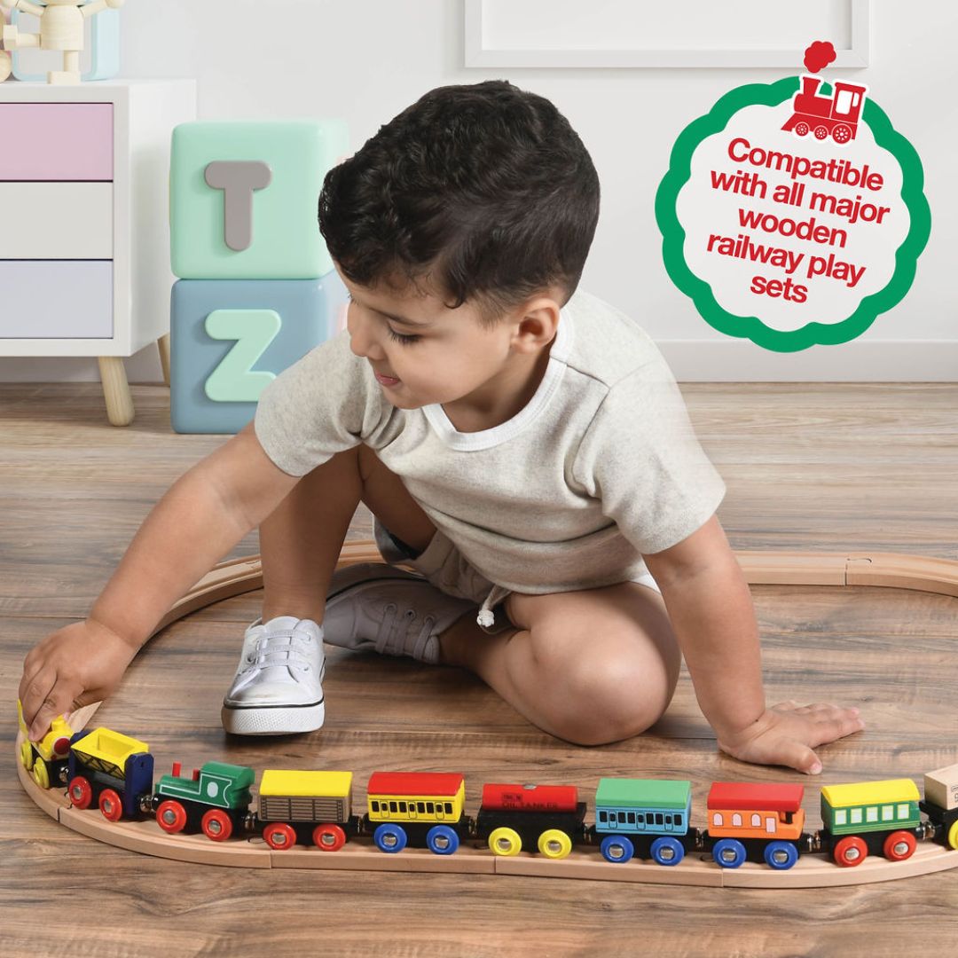 12 Piece Wooden Train Set + Storage Box