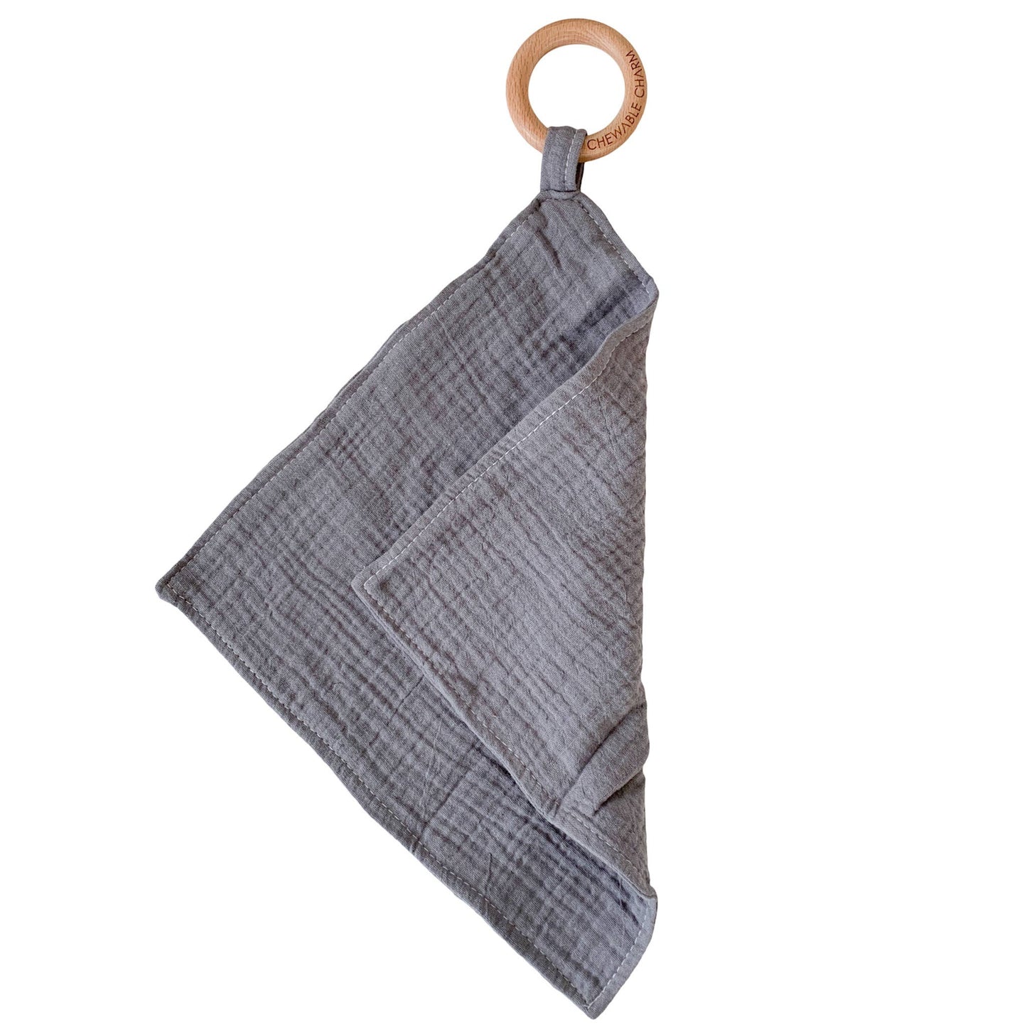 Chewable Charm Muslin Teething Ring- Mist Grey
