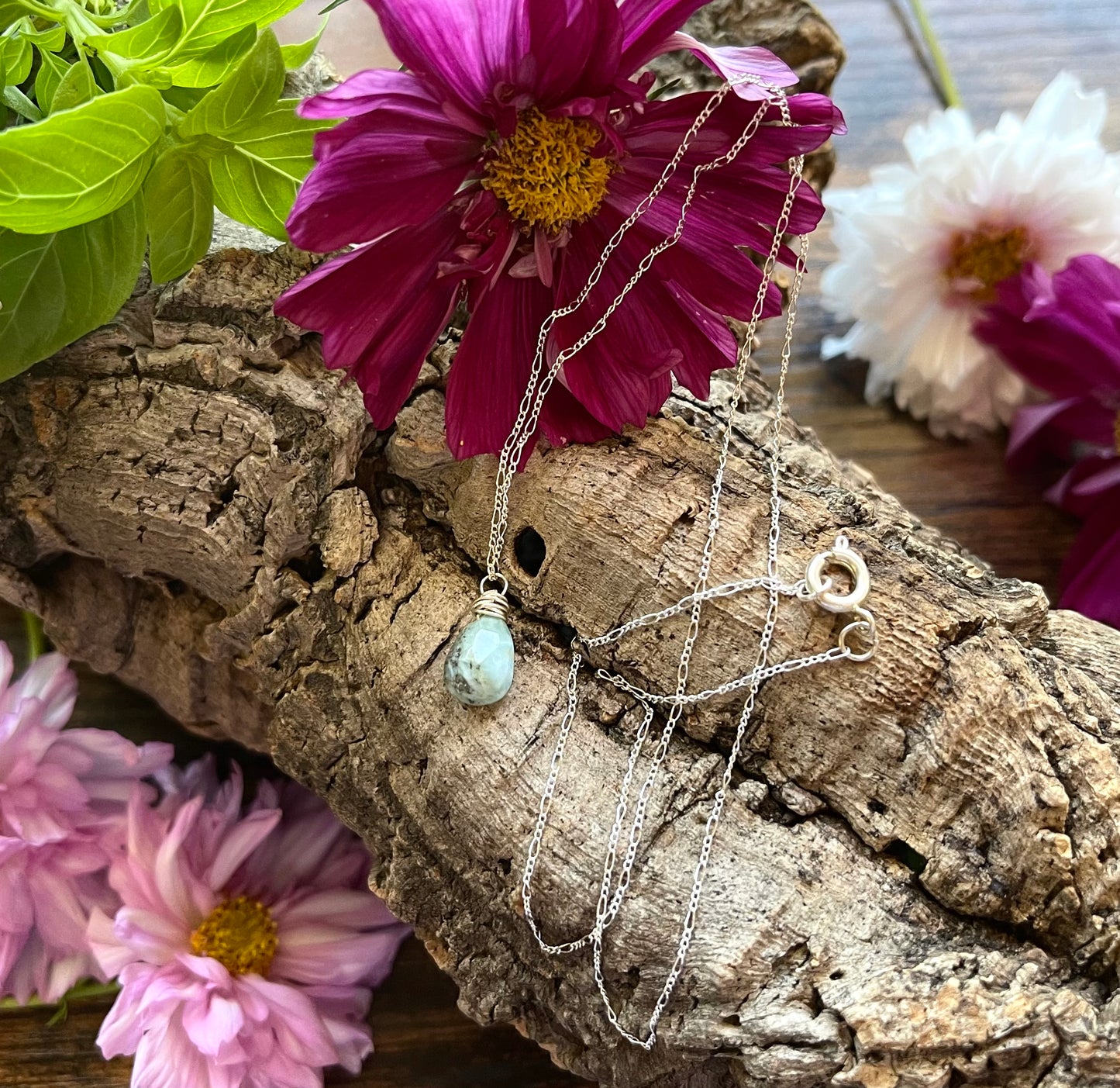 Blossom Designs Amazonite Tear Drop Wire Wrapped Necklace