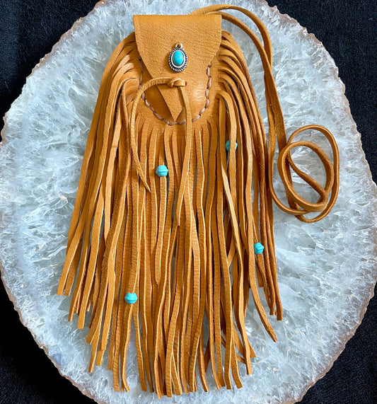 Joni Krueger- Deer Hide Medicine Bag with Turquoise Accents