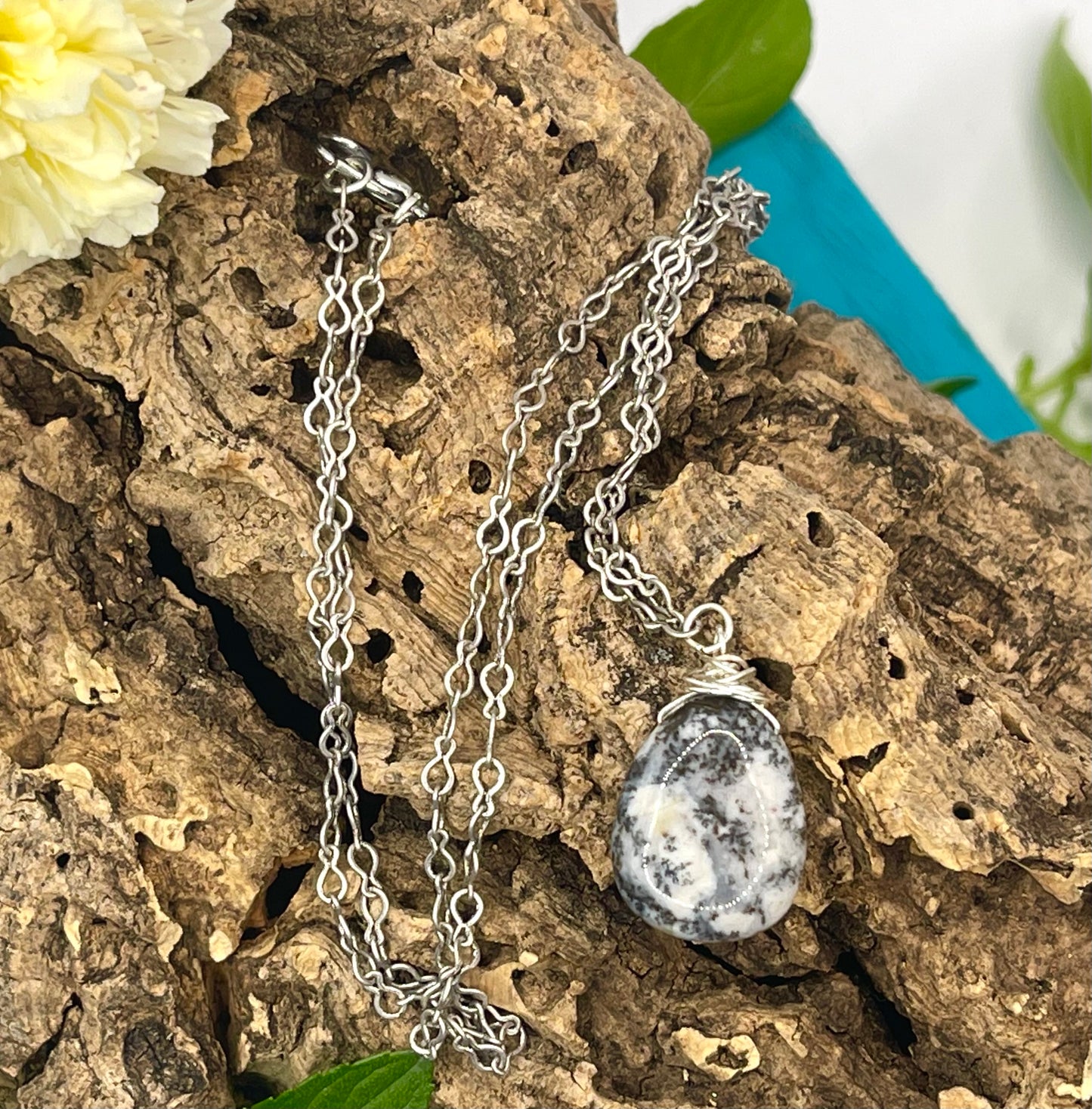 Blossom Designs Sterling Silver Necklace with Wire Wrapped Jasper Pendant