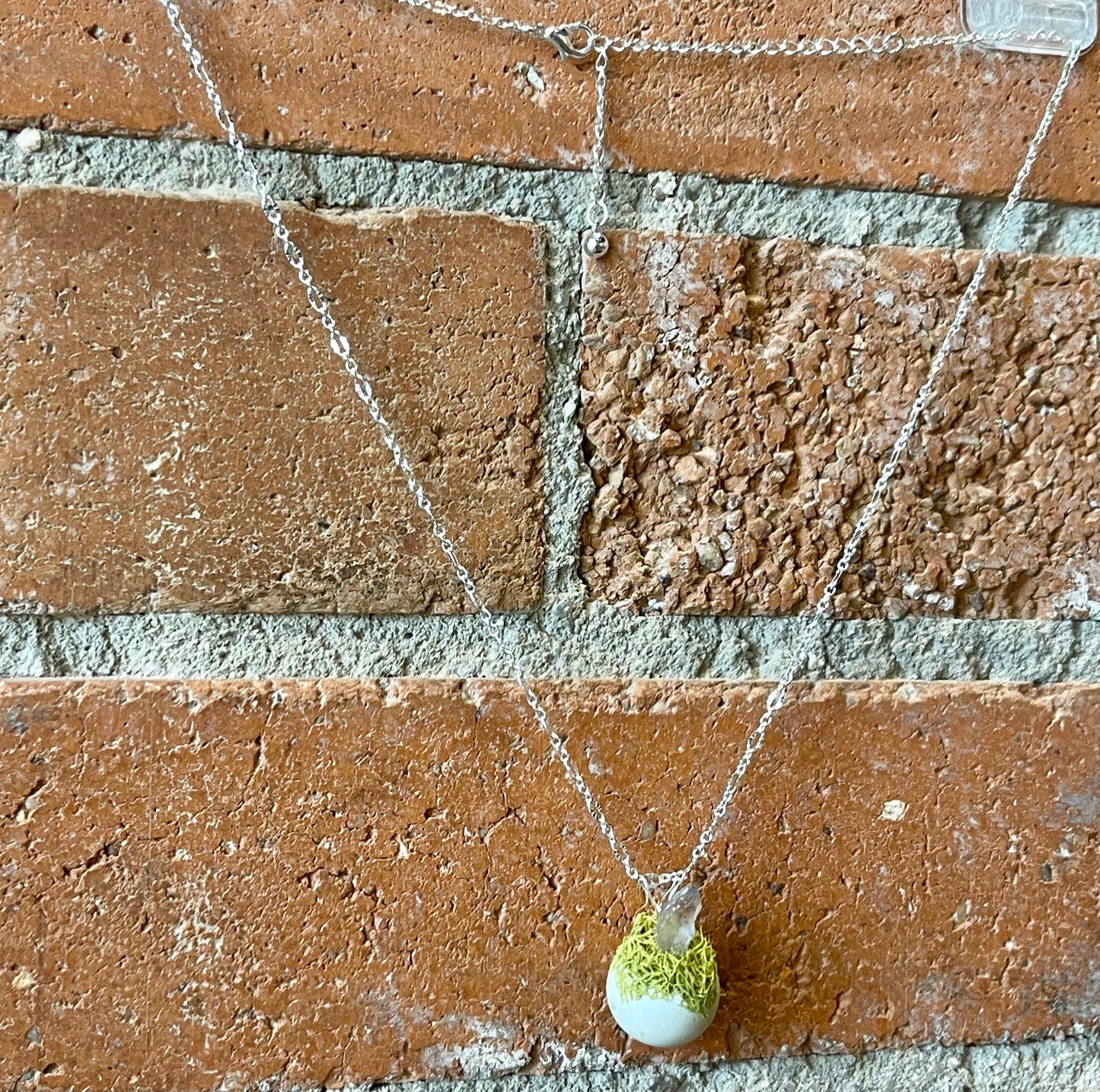 Blossom Designs Concrete, Preserved Moss, and Amethyst Necklace