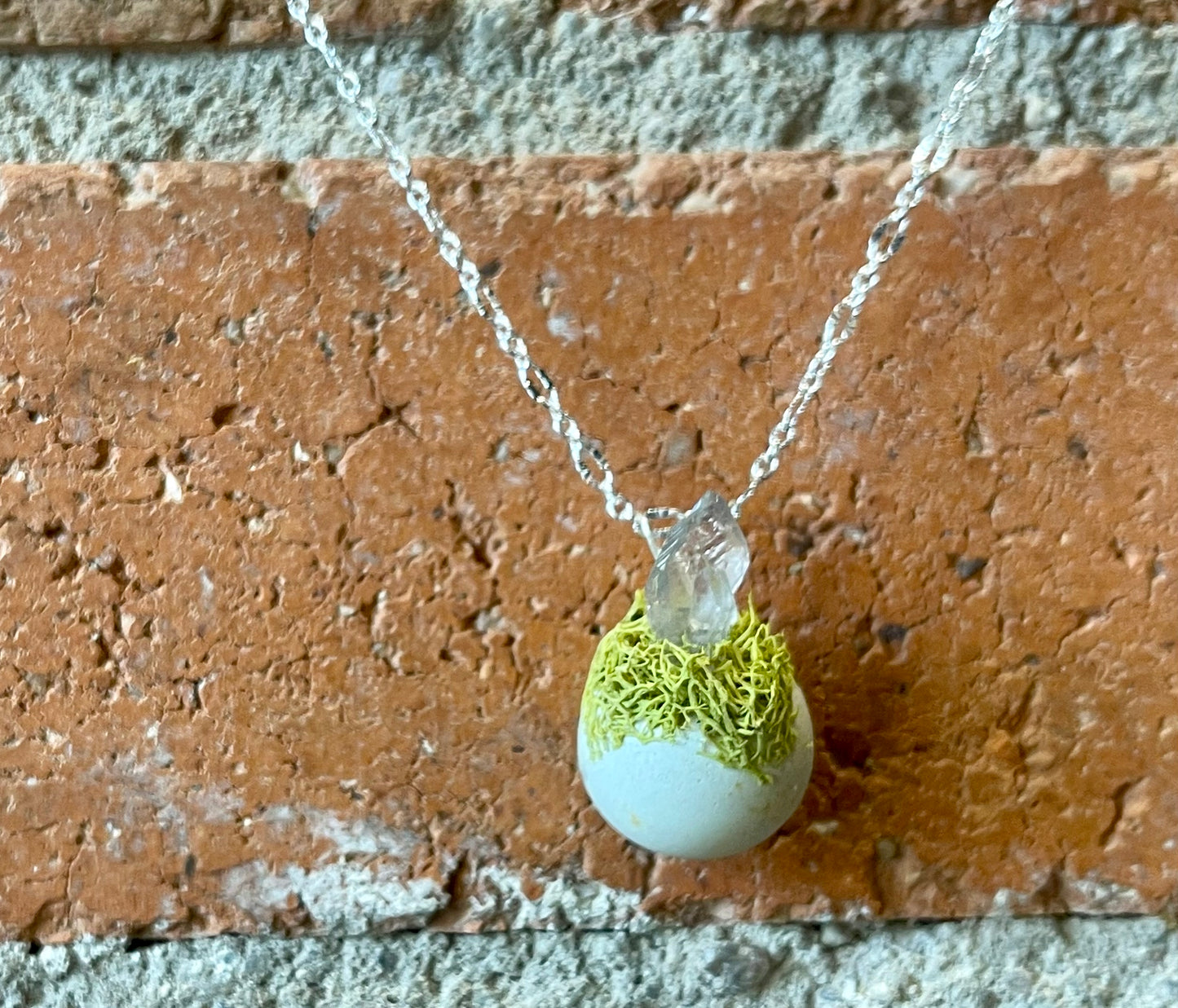 Blossom Designs Concrete, Preserved Moss, and Amethyst Necklace