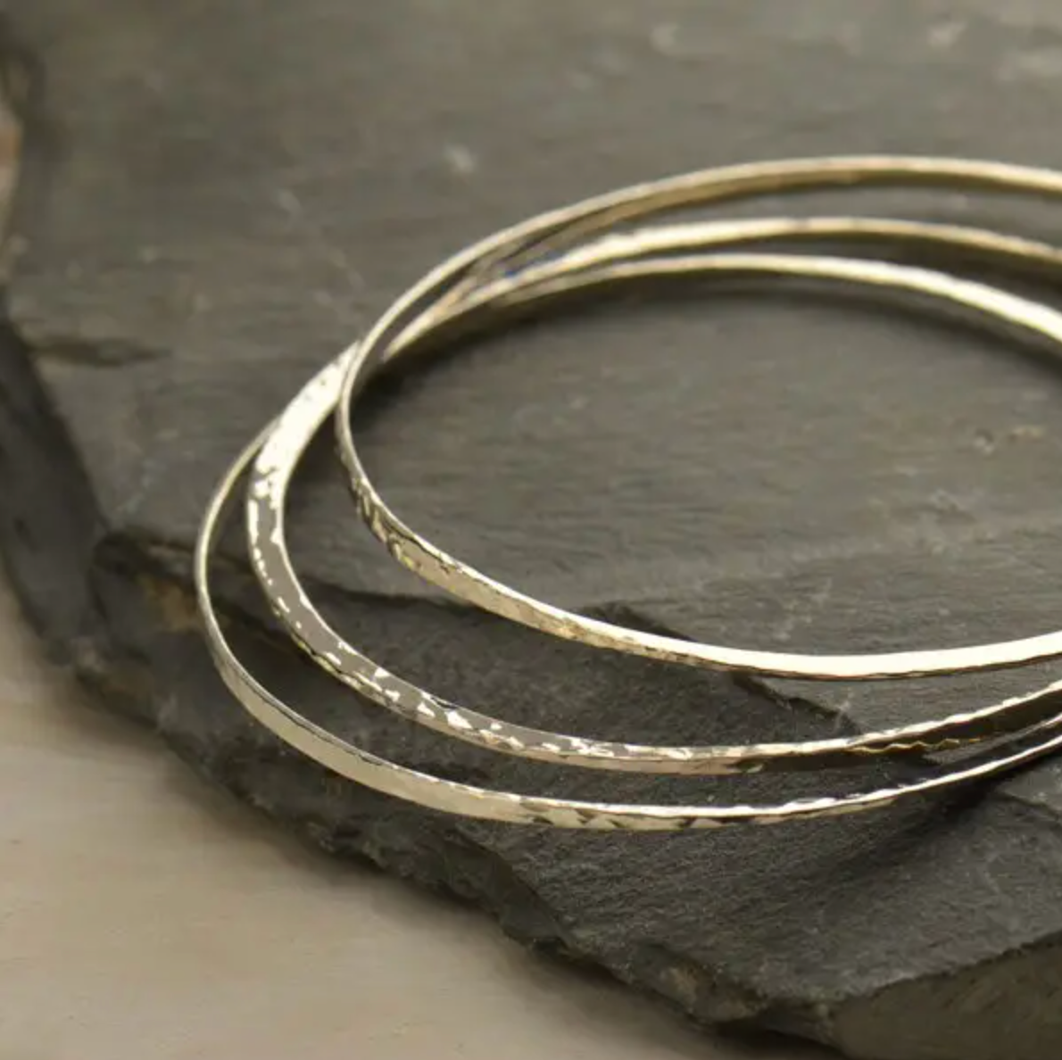 Nina Designs- Sterling Silver Bangle Bracelet - Hammered Eclipse