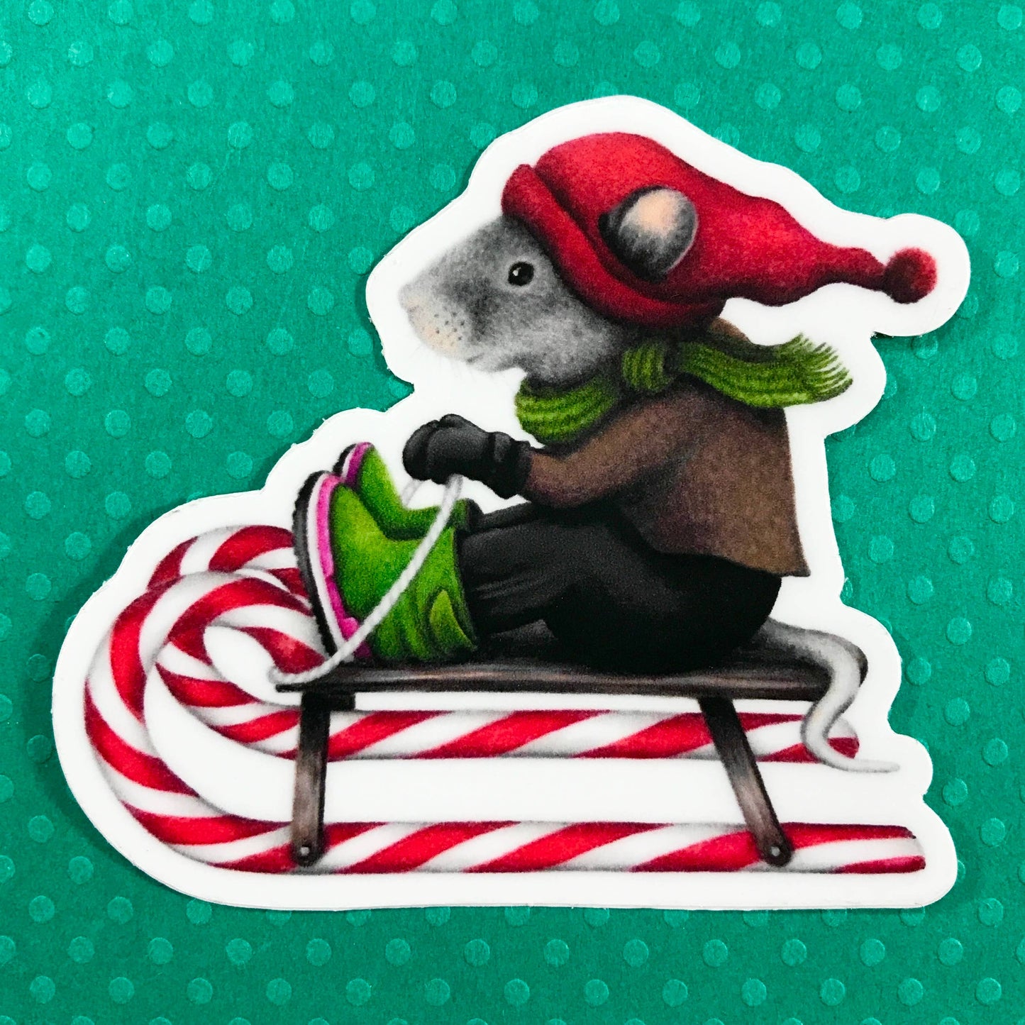 Abundance Illustrations- Sledding Mouse Sticker