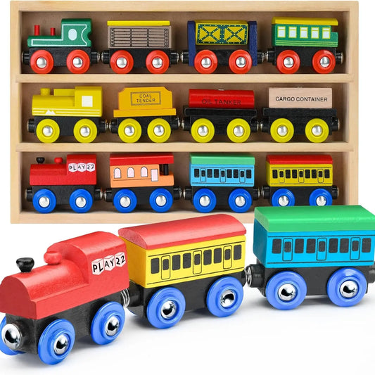 12 Piece Wooden Train Set + Storage Box