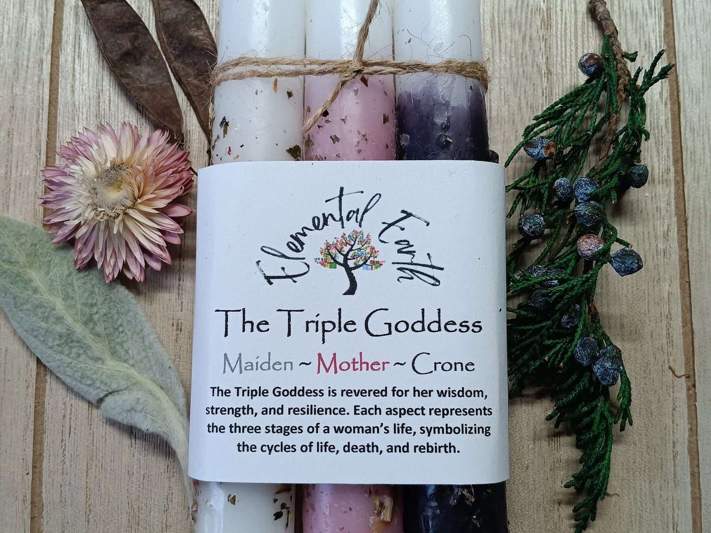 Elemental Earth Shop -The Triple Goddess Candles, Set of 3