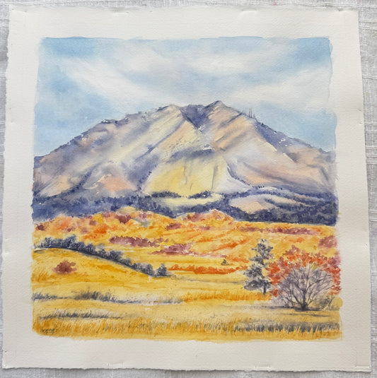 Ivywild Studio- 8"x8" Watercolor Print- Cheyenne Mountain in Autumn