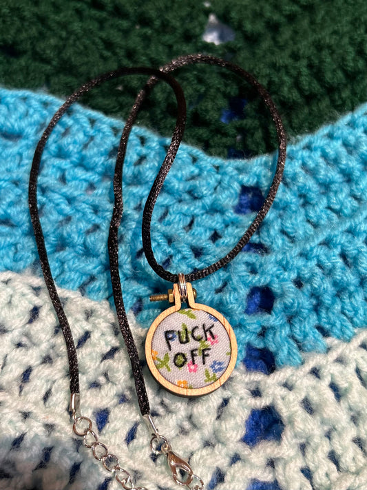 Mini Embroidery Necklace- Fuck Off