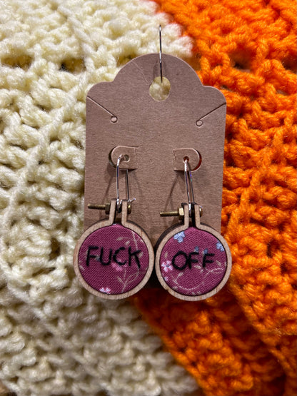 Mini Embroidery Earrings- Fuck Off