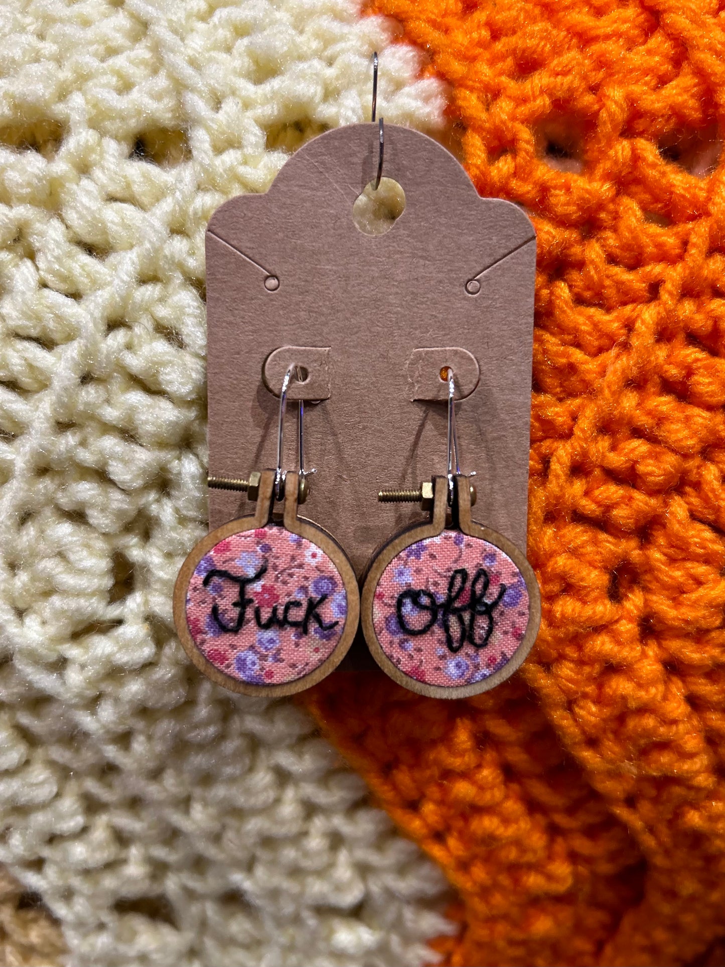 Mini Embroidery Earrings- Fuck Off