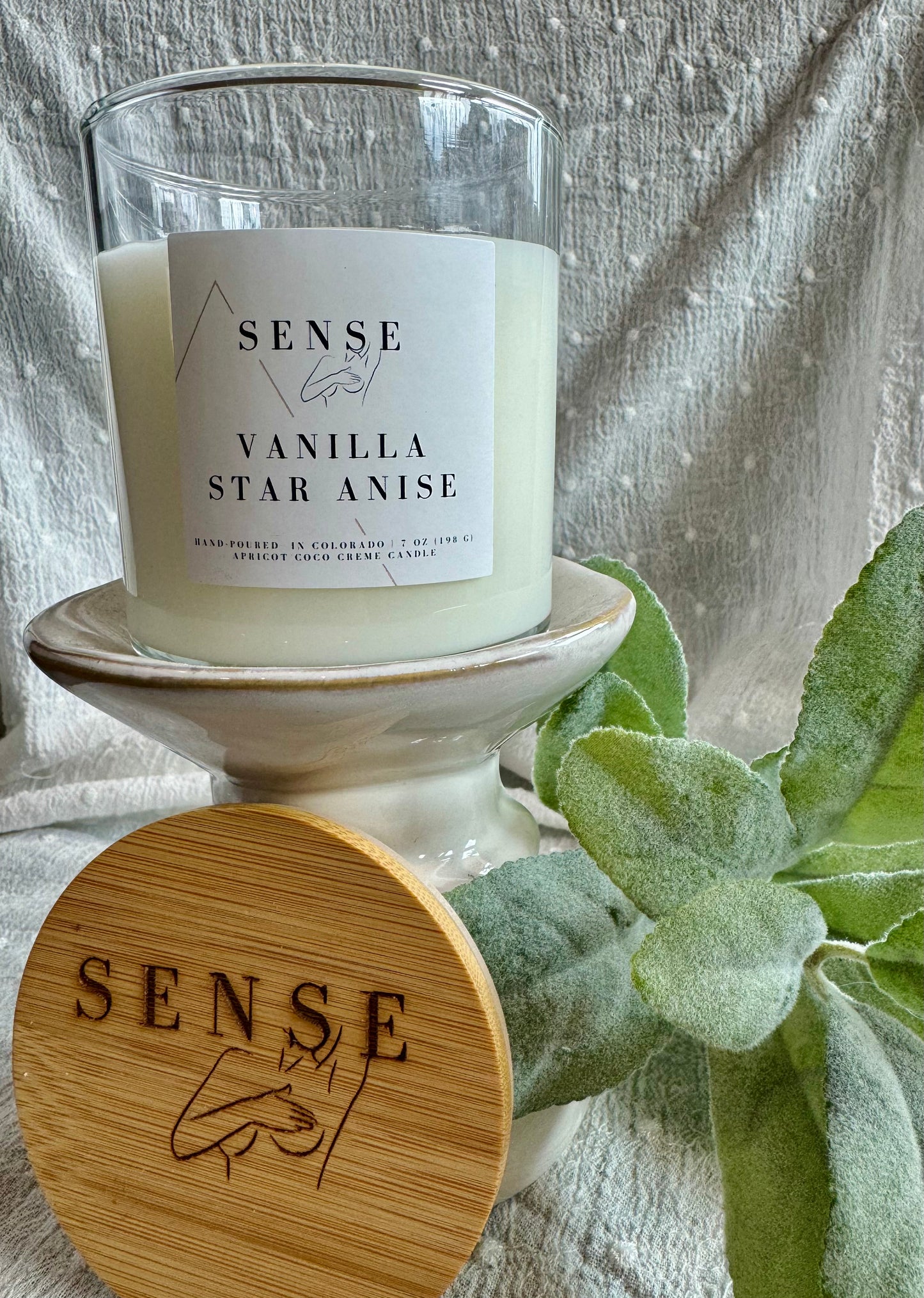 Sense by Cin- Jarred Wooden Wick Candles- Vanilla & Star Anise