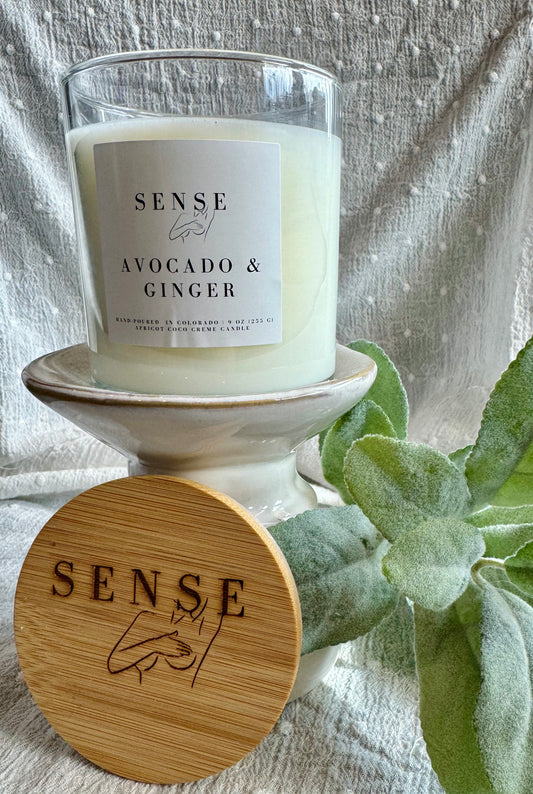 Sense by Cin- Jarred Wooden Wick Candles- Avocado & Ginger