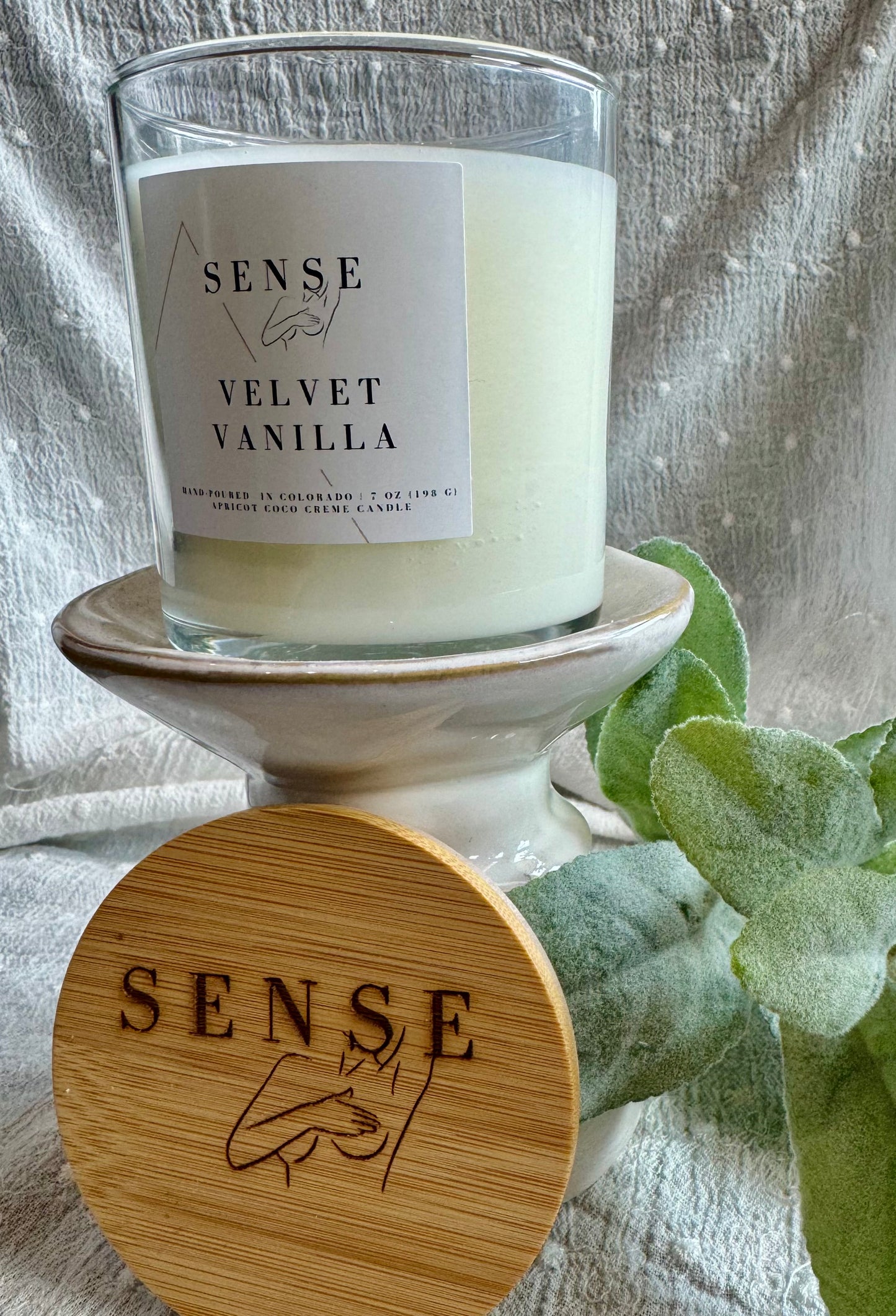 Sense by Cin- Jarred Wooden Wick Candles- Velvet Vanilla