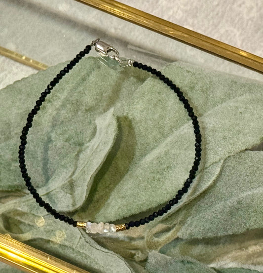 Blossom Designs Black Spinel & Moonstone Beaded Bracelet