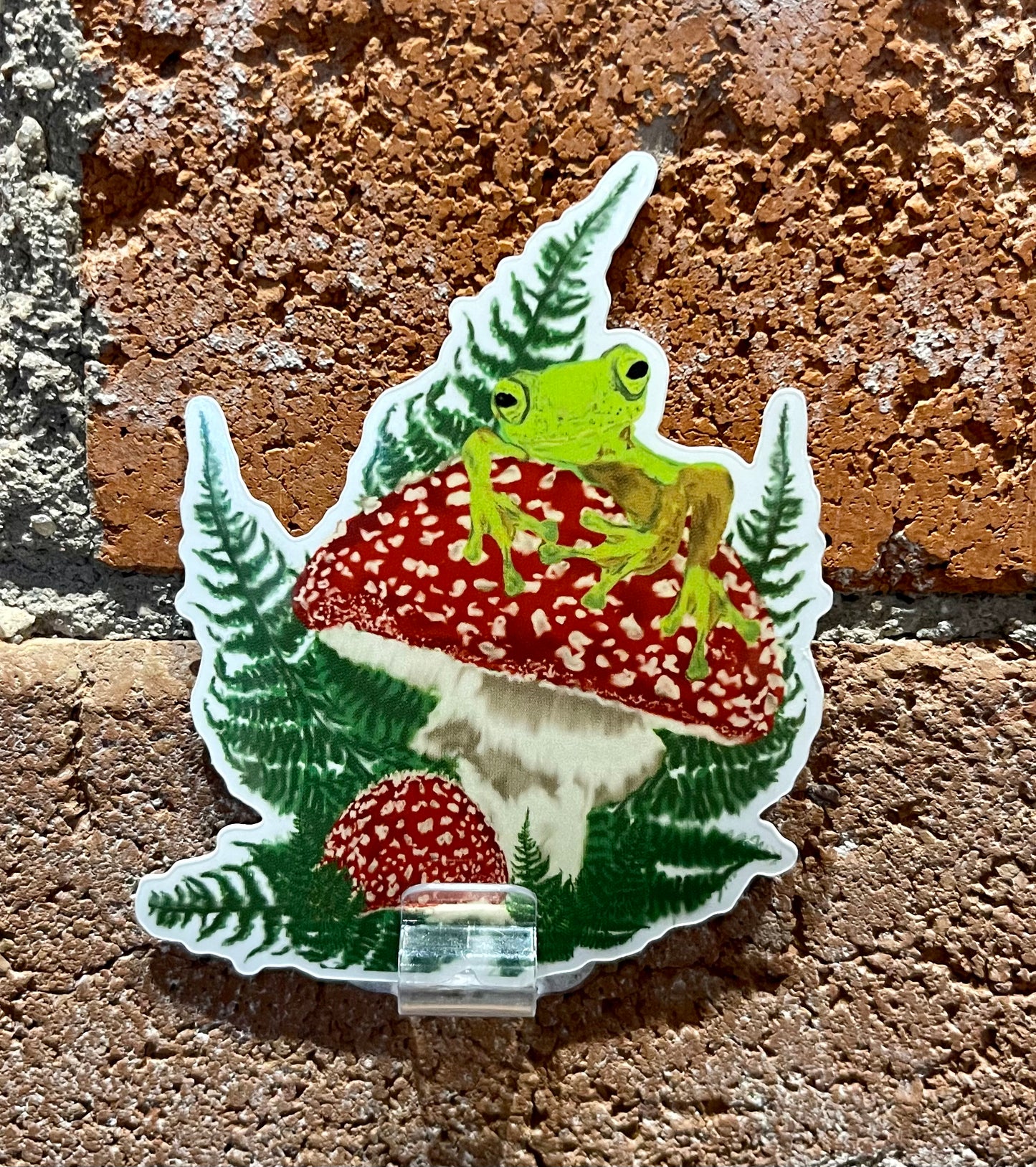 Frog on Amanita Mushroom Sticker