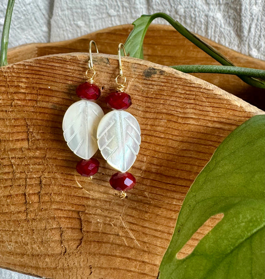 Blossom Designs Mother of Pearl and Ruby Earrings