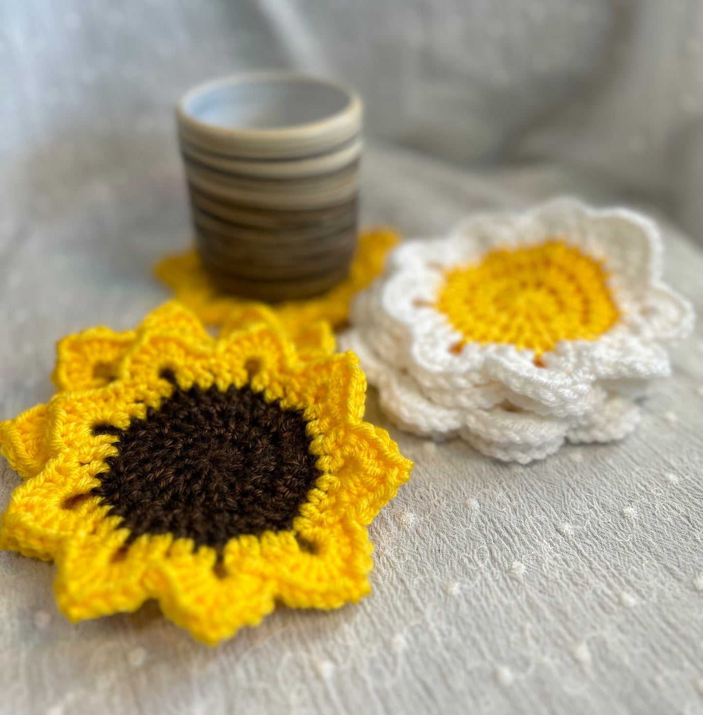 Knots & Crafts by Mikayla Crochet Flower Coaster Set