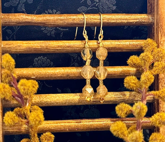 Blossom Designs Crystal and Gold Beaded Dangle Earrings