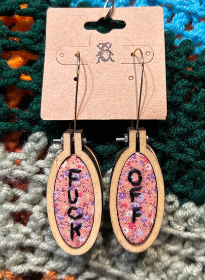 Mini Embroidery Earrings- Fuck Off