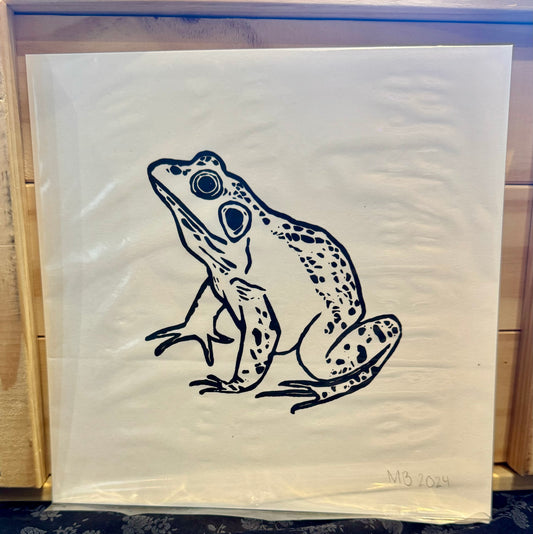 Andromeda Sock Yarn Art- Linocut Frog 8"x8"