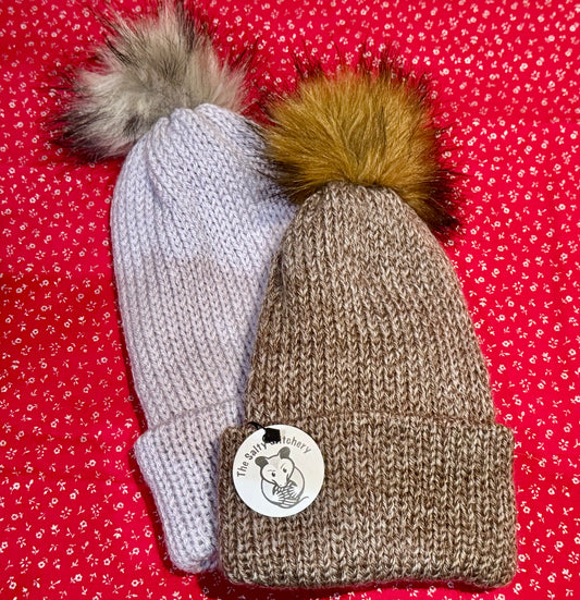 The Salty Stitchery- Beanie with Faux Fur Pom Pom