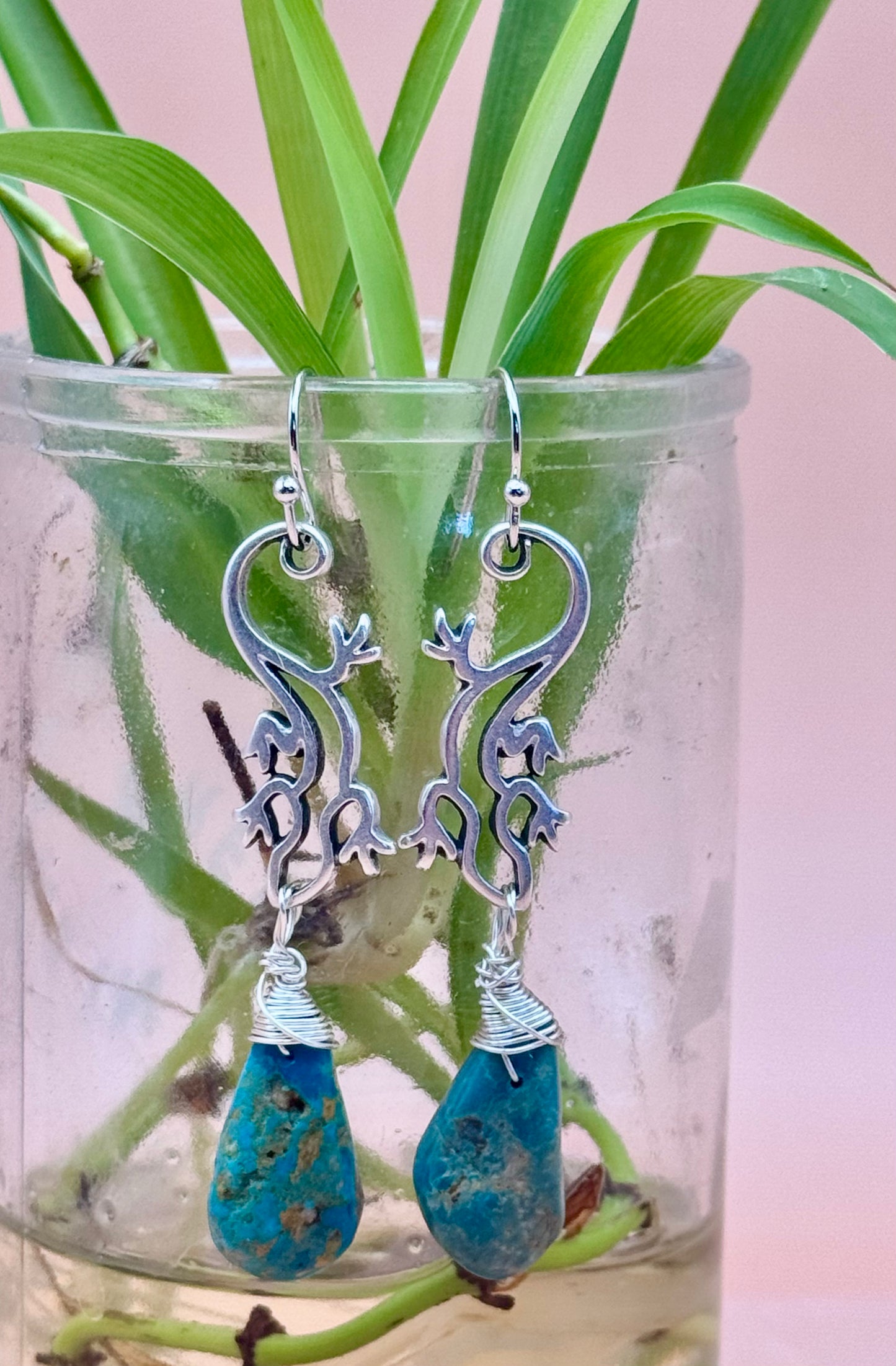 Blossom Designs Lizard with Turquoise Earrings