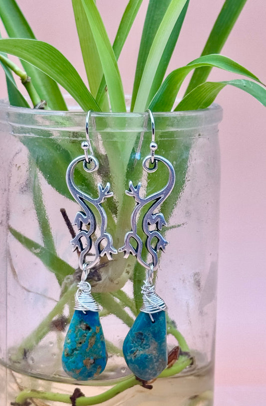 Blossom Designs Lizard with Turquoise Earrings