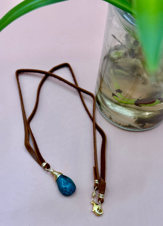 Blossom Designs Turquoise and Leather Necklace
