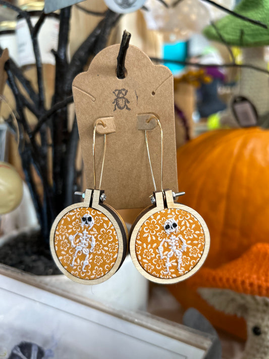 Mini Embroidery Earrings- Skeleton