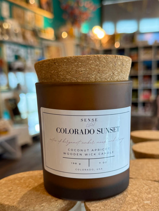 Sense by Cin- Jarred Wooden Wick Candles- Colorado Sunset