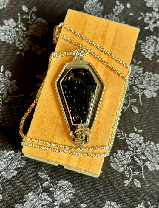 Tactile Studios- Onyx Coffin with Rose Necklace