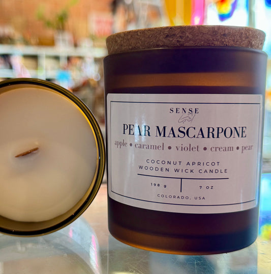 Sense by Cin- Jarred Wooden Wick Candles- Pear Marcarpone