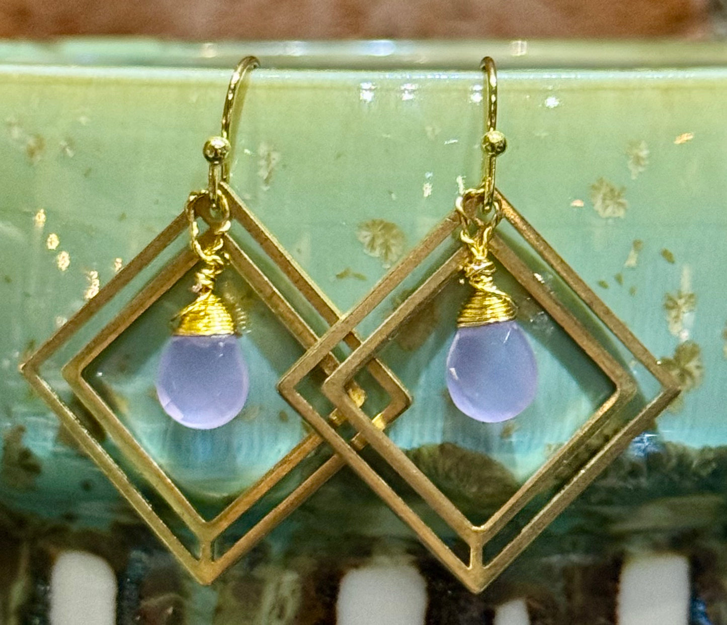 Blossom Designs Purple Quartz and Brass Earrings